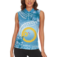 Sanma Vanuatu Women Sleeveless Polo Shirt Hibiscus Sand Drawing with Pacific Pattern