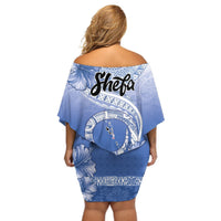 Shefa Vanuatu Off Shoulder Short Dress Hibiscus Sand Drawing with Pacific Pattern LT9 - Polynesian Pride