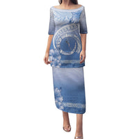 Shefa Vanuatu Puletasi Hibiscus Sand Drawing with Pacific Pattern LT9 Long Dress Blue Art - Polynesian Pride