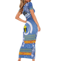 Tafea Vanuatu Short Sleeve Bodycon Dress Hibiscus Sand Drawing with Pacific Pattern