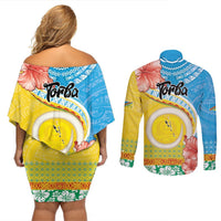 Torba Vanuatu Couples Matching Off Shoulder Short Dress and Long Sleeve Button Shirt Hibiscus Sand Drawing with Pacific Pattern LT9 - Polynesian Pride
