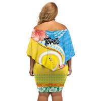 Torba Vanuatu Off Shoulder Short Dress Hibiscus Sand Drawing with Pacific Pattern LT9 - Polynesian Pride