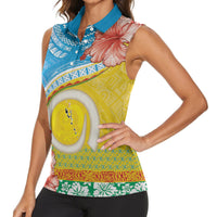 Torba Vanuatu Women Sleeveless Polo Shirt Hibiscus Sand Drawing with Pacific Pattern