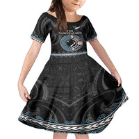 Custom Fiji and New Zealand Family Matching Summer Maxi Dress and Hawaiian Shirt Maori Fern Mix Tapa Tribal Unique LT9 Daughter's Dress Black - Polynesian Pride