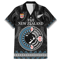 Custom Fiji and New Zealand Family Matching Summer Maxi Dress and Hawaiian Shirt Maori Fern Mix Tapa Tribal Unique LT9 Dad's Shirt - Short Sleeve Black - Polynesian Pride