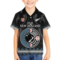 Custom Fiji and New Zealand Kid Hawaiian Shirt Maori Fern Mix Tapa Tribal Unique LT9 Kid Black - Polynesian Pride