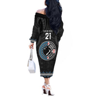 Custom Fiji and New Zealand Off The Shoulder Long Sleeve Dress Maori Fern Mix Tapa Tribal Unique LT9 - Polynesian Pride