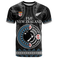 Custom Fiji and New Zealand T Shirt Maori Fern Mix Tapa Tribal Unique LT9 Black - Polynesian Pride