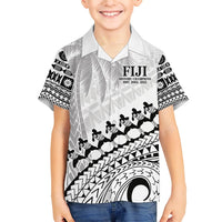 Custom Fiji Rugby Cibi Dance Family Matching Long Sleeve Bodycon Dress and Hawaiian Shirt Create History World Cup Sevens LT9 Son's Shirt White - Polynesian Pride