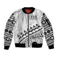 Custom Fiji Rugby Cibi Dance Sleeve Zip Bomber Jacket Create History World Cup Sevens LT9 Unisex White - Polynesian Pride