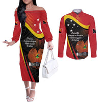 Personalised Papua Niugini Tok Pisin Wik Couples Matching Off The Shoulder Long Sleeve Dress and Long Sleeve Button Shirt