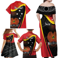Personalised Papua Niugini Tok Pisin Wik Family Matching Off Shoulder Maxi Dress and Hawaiian Shirt