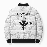 Hawaii Lei Kamehameha Bomber Puffer Jacket Ke'oke'o Seamless Pattern Hibiscus Flower
