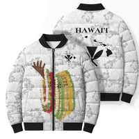 Hawaii Lei Kamehameha Bomber Puffer Jacket Ke'oke'o Seamless Pattern Hibiscus Flower