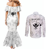 Hawaii Lei Kamehameha Couples Matching Mermaid Dress and Long Sleeve Button Shirt Ke'oke'o Seamless Pattern Hibiscus Flower LT9 - Polynesian Pride