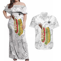 Hawaii Lei Kamehameha Couples Matching Off Shoulder Maxi Dress and Hawaiian Shirt Ke'oke'o Seamless Pattern Hibiscus Flower LT9 White - Polynesian Pride