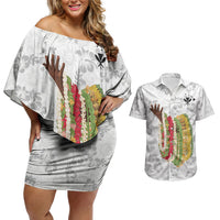 Hawaii Lei Kamehameha Couples Matching Off Shoulder Short Dress and Hawaiian Shirt Ke'oke'o Seamless Pattern Hibiscus Flower LT9 White - Polynesian Pride