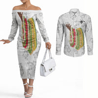 Hawaii Lei Kamehameha Couples Matching Off The Shoulder Long Sleeve Dress and Long Sleeve Button Shirt Ke'oke'o Seamless Pattern Hibiscus Flower LT9 White - Polynesian Pride