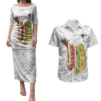 Hawaii Lei Kamehameha Couples Matching Puletasi and Hawaiian Shirt Ke'oke'o Seamless Pattern Hibiscus Flower LT9 White - Polynesian Pride