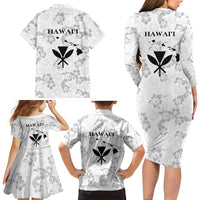Hawaii Lei Kamehameha Family Matching Long Sleeve Bodycon Dress and Hawaiian Shirt Ke'oke'o Seamless Pattern Hibiscus Flower LT9 Mom's Dress White - Polynesian Pride