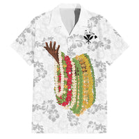 Hawaii Lei Kamehameha Family Matching Off Shoulder Maxi Dress and Hawaiian Shirt Ke'oke'o Seamless Pattern Hibiscus Flower LT9 Dad's Shirt - Short Sleeve White - Polynesian Pride