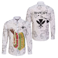 Hawaii Lei Kamehameha Family Matching Off Shoulder Maxi Dress and Hawaiian Shirt Ke'oke'o Seamless Pattern Hibiscus Flower LT9 Dad's Shirt - Long Sleeve White - Polynesian Pride