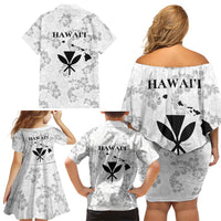 Hawaii Lei Kamehameha Family Matching Off Shoulder Short Dress and Hawaiian Shirt Ke'oke'o Seamless Pattern Hibiscus Flower LT9 Mom's Dress White - Polynesian Pride