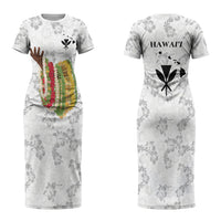 Hawaii Lei Kamehameha Family Matching Short Sleeve Bodycon Dress and Hawaiian Shirt Ke'oke'o Seamless Pattern Hibiscus Flower LT9 Mom's Dress White - Polynesian Pride