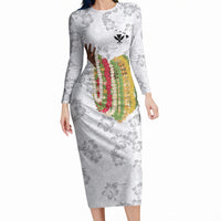Hawaii Lei Kamehameha Long Sleeve Bodycon Dress Ke'oke'o Seamless Pattern Hibiscus Flower LT9 Long Dress White - Polynesian Pride