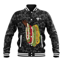 Hawaii Lei Kamehameha Baseball Jacket Ele'ele Seamless Pattern Hibiscus Flower LT9 Unisex Black - Polynesian Pride