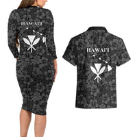 Hawaii Lei Kamehameha Couples Matching Long Sleeve Bodycon Dress and Hawaiian Shirt Ele'ele Seamless Pattern Hibiscus Flower LT9 - Polynesian Pride