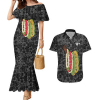 Hawaii Lei Kamehameha Couples Matching Mermaid Dress and Hawaiian Shirt Ele'ele Seamless Pattern Hibiscus Flower LT9 Black - Polynesian Pride