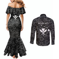 Hawaii Lei Kamehameha Couples Matching Mermaid Dress and Long Sleeve Button Shirt Ele'ele Seamless Pattern Hibiscus Flower LT9 - Polynesian Pride