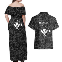 Hawaii Lei Kamehameha Couples Matching Off Shoulder Maxi Dress and Hawaiian Shirt Ele'ele Seamless Pattern Hibiscus Flower LT9 - Polynesian Pride