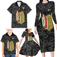 Hawaii Lei Kamehameha Family Matching Long Sleeve Bodycon Dress and Hawaiian Shirt Ele'ele Seamless Pattern Hibiscus Flower LT9 - Polynesian Pride