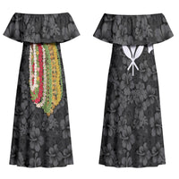 Hawaii Lei Kamehameha Family Matching Off Shoulder Maxi Dress and Hawaiian Shirt Ele'ele Seamless Pattern Hibiscus Flower LT9 Mom's Dress Black - Polynesian Pride