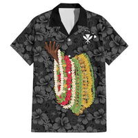 Hawaii Lei Kamehameha Family Matching Off Shoulder Maxi Dress and Hawaiian Shirt Ele'ele Seamless Pattern Hibiscus Flower LT9 Dad's Shirt - Short Sleeve Black - Polynesian Pride