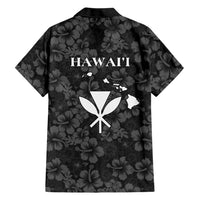 Hawaii Lei Kamehameha Family Matching Off Shoulder Short Dress and Hawaiian Shirt Ele'ele Seamless Pattern Hibiscus Flower LT9 Dad's Shirt - Long Sleeve Black - Polynesian Pride