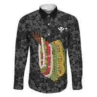 Hawaii Lei Kamehameha Family Matching Off Shoulder Short Dress and Hawaiian Shirt Ele'ele Seamless Pattern Hibiscus Flower LT9 Daughter's Dress Black - Polynesian Pride