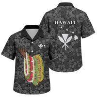 Hawaii Lei Kamehameha Family Matching Off Shoulder Short Dress and Hawaiian Shirt Ele'ele Seamless Pattern Hibiscus Flower LT9 Son's Shirt Black - Polynesian Pride