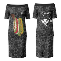 Hawaii Lei Kamehameha Family Matching Puletasi and Hawaiian Shirt Ele'ele Seamless Pattern Hibiscus Flower LT9 Mom's Dress Black - Polynesian Pride