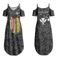 Hawaii Lei Kamehameha Family Matching Summer Maxi Dress and Hawaiian Shirt Ele'ele Seamless Pattern Hibiscus Flower LT9 Mom's Dress Black - Polynesian Pride