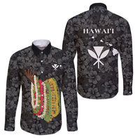 Hawaii Lei Kamehameha Family Matching Tank Maxi Dress and Hawaiian Shirt Ele'ele Seamless Pattern Hibiscus Flower LT9 Dad's Shirt - Long Sleeve Black - Polynesian Pride