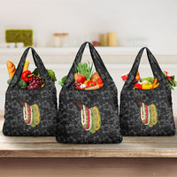 Hawaii Lei Kamehameha Grocery Bag Ele'ele Seamless Pattern Hibiscus Flower LT9 3-pack One Size Black - Polynesian Pride