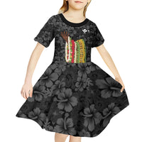 Hawaii Lei Kamehameha Kid Short Sleeve Dress Ele'ele Seamless Pattern Hibiscus Flower LT9 - Polynesian Pride