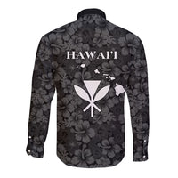 Hawaii Lei Kamehameha Long Sleeve Button Shirt Ele'ele Seamless Pattern Hibiscus Flower LT9 - Polynesian Pride