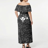 Hawaii Lei Kamehameha Off Shoulder Maxi Dress Ele'ele Seamless Pattern Hibiscus Flower LT9 - Polynesian Pride