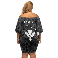 Hawaii Lei Kamehameha Off Shoulder Short Dress Ele'ele Seamless Pattern Hibiscus Flower LT9 - Polynesian Pride