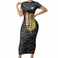 Hawaii Lei Kamehameha Short Sleeve Bodycon Dress Ele'ele Seamless Pattern Hibiscus Flower LT9 Long Dress Black - Polynesian Pride