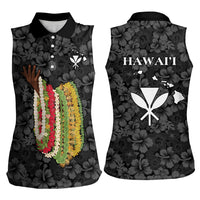 Hawaii Lei Kamehameha Women Sleeveless Polo Shirt Ele'ele Seamless Pattern Hibiscus Flower LT9 - Polynesian Pride